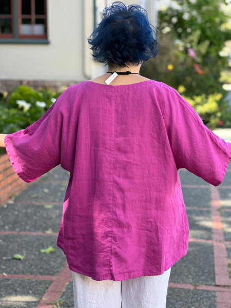 Kleen Linen Kimono Sleeve  Top- Viola