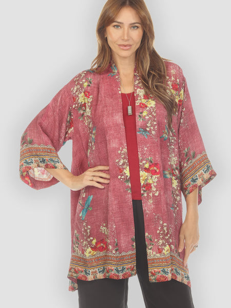Citron Open Front Kimono-Dragonflies and Waterlilies
