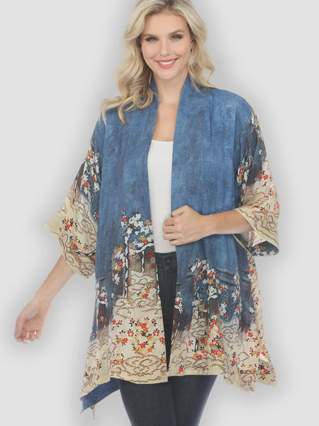 Citron Open Front Kimono-Edo Art Indigo