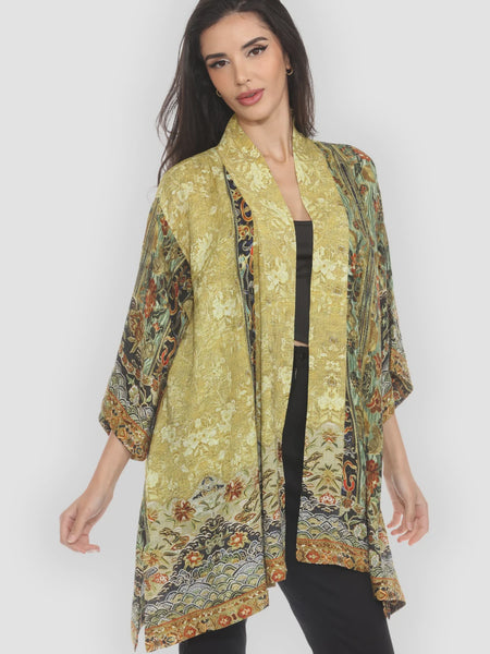 Citron Open Front Kimono-Embroidery from Antiquity