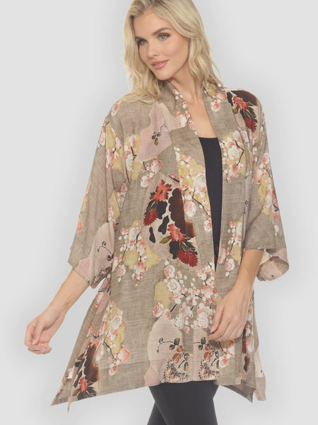 Citron Open Front Kimono-Fans Cherry Blossom