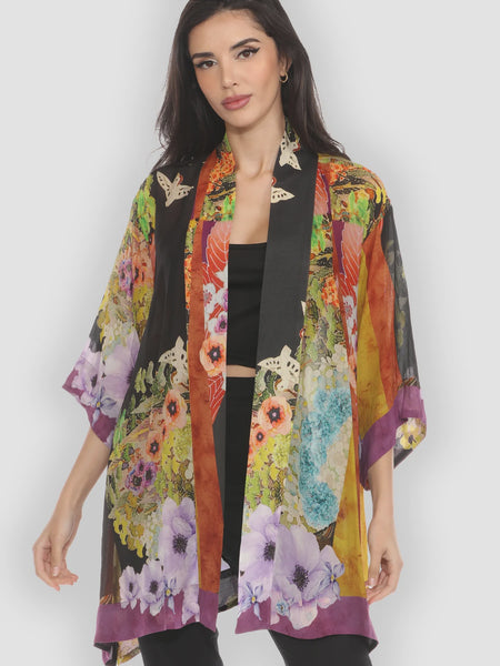 Citron Open Front Georgette Kimono-Fairy Tale Landscape