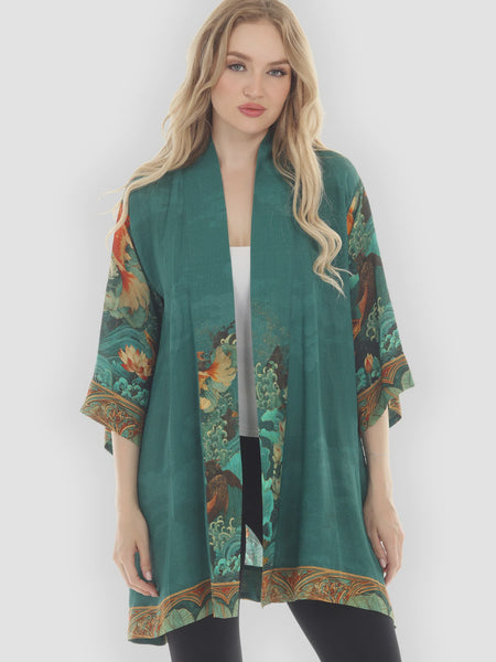 Citron Open Front Kimono-Koi Fish Sea Wave