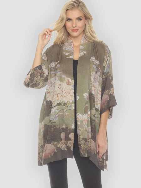 Citron Open Front Kimono-Mums in Woodland