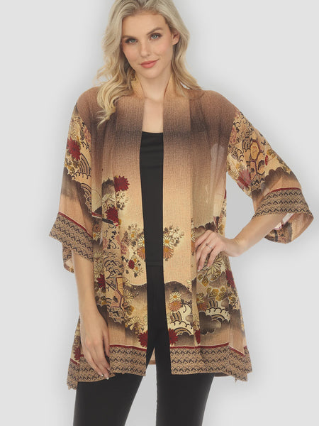 Citron Open Front Georgette Kimono-Milk Coffee