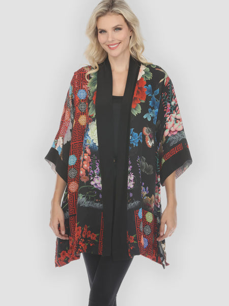 Citron Open Front Kimono-Peony Crest Border