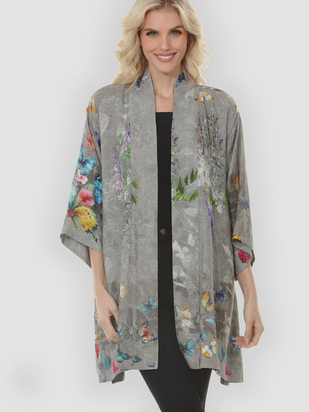 Citron Open Front Kimono-Swarm of Butterflies