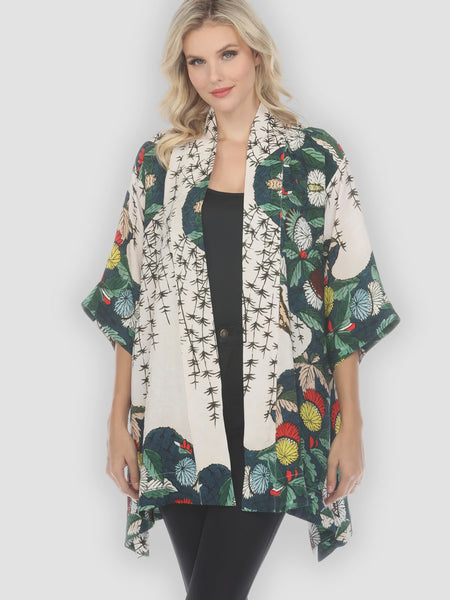 Citron Open Front Kimono-Umbrella Flowers