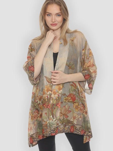 Citron Open Front Georgette Kimono-Vintage Art Noveau