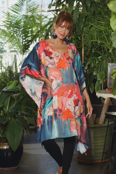 KikiSol One Size Midi Kaftan-Salmon Abstract