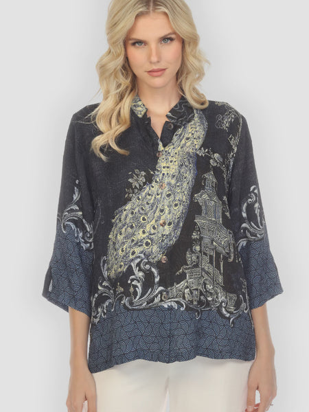 Citron 3/4 Mandarin Collar Blouse-Chinoserie Japan