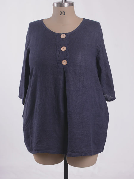 Pure Linen Button Tunic-Navy
