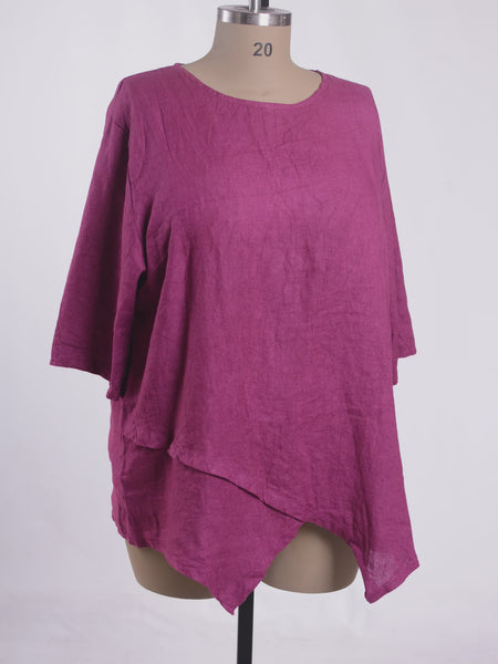 Pure Linen Angle Top-Magenta