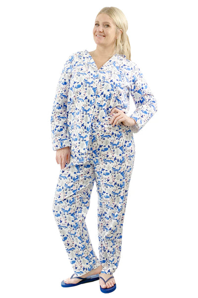 La Cera Flannel Pajama Set- Blue Fox