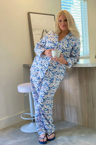 La Cera Flannel Pajama Set- Blue Fox