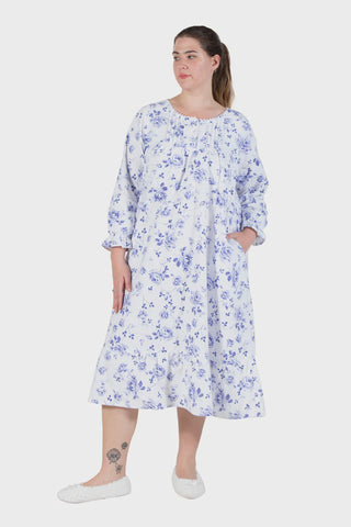La Cera Flannel Nightgown-Blue Porcelin