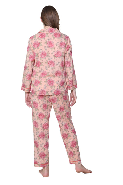 La Cera 3/4 Sleeve Cotton Pajama-Peach