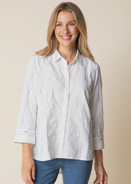 Habitat Chain Stitch Embroidery Shape Shirt- White