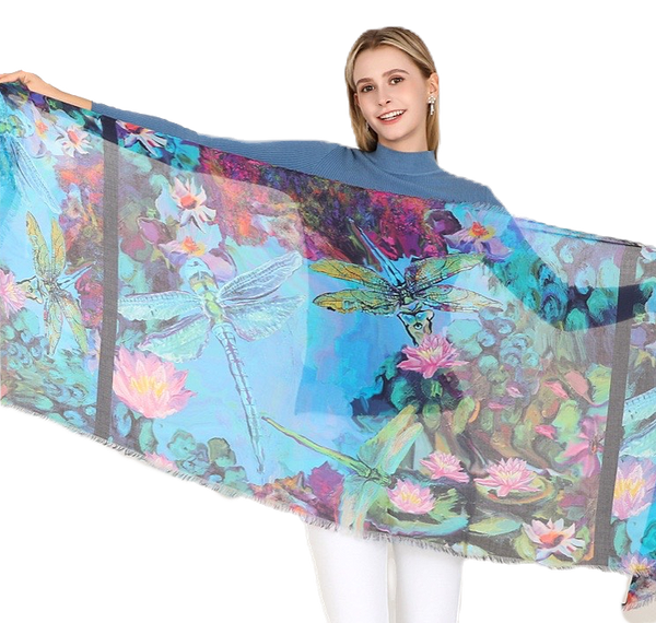 Love's Pure Light Silk Modal Oblong Scarf-Dragonfly Kisses
