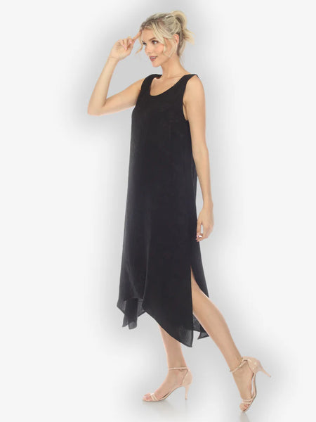 Citron Solid Silk Tank Dress- Black