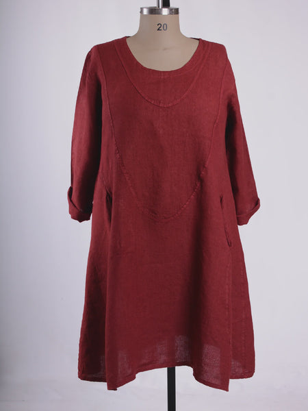 Pure Plus Linen Dress With Pockets- Wine