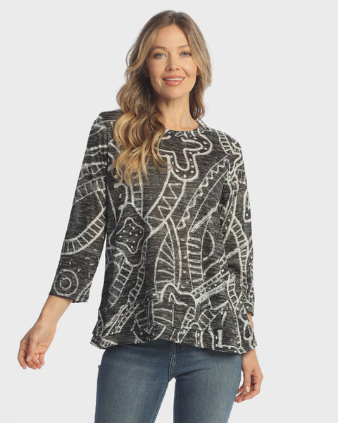 Jess and Jane Burnout Overlap Hem-Art Deco