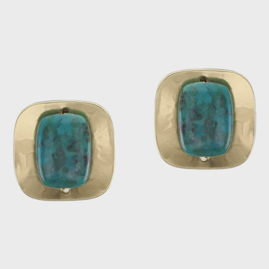 Marjorie Baer Dished Square Brass with Turquoise- Clip