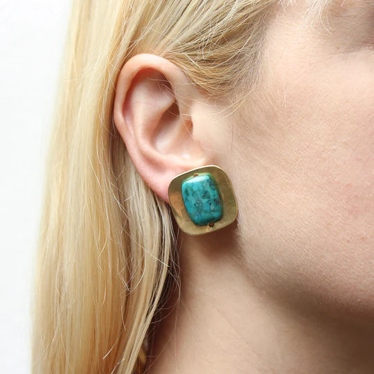 Marjorie Baer Dished Square Brass with Turquoise- Clip