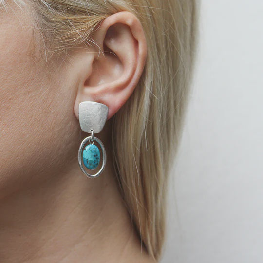 Marjorie Baer Tapered Square with Turquoise Clip Earring