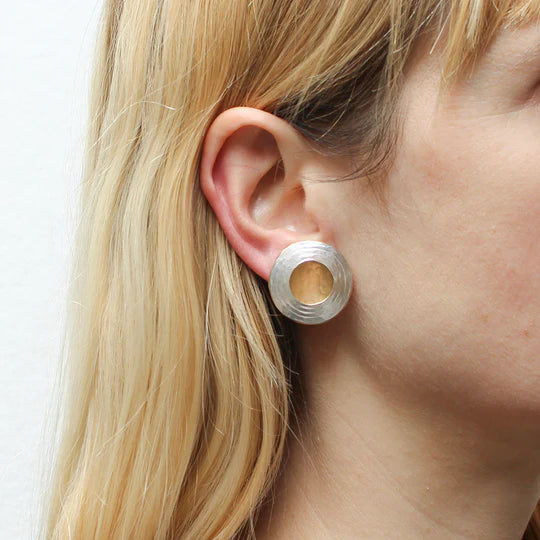 Marjorie Baer Textured Ring and Disc  Clip Earrings