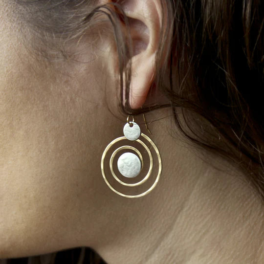 Marjorie Baer Brass Spiral with Sterling Silver Discs Earring