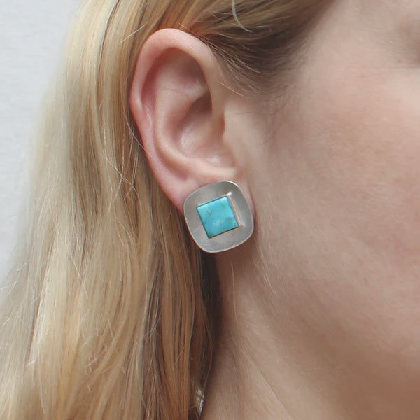 Medium Silver Rounded Square with Turquoise Clip