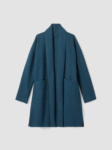 Eileen Fisher Lightweight Boiled Wool Hi-Collar Coat- Alpine