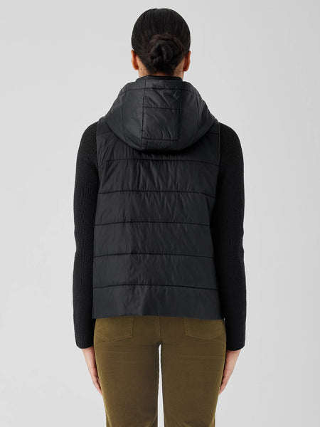 Eileen Fisher Recycled Nylon Vest with Removable Hood- Black