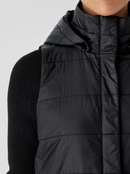Eileen Fisher Recycled Nylon Vest with Removable Hood- Black