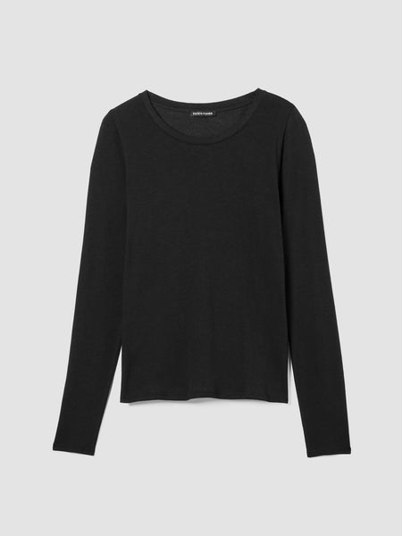 Eileen Fisher Sheer Knit Long Sleeve Tee-Black