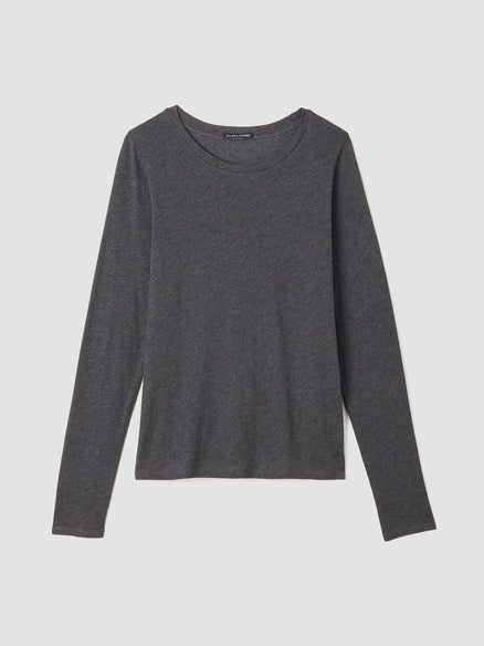 Eileen Fisher Sheer knit Long Sleeve Tee-Charcoal