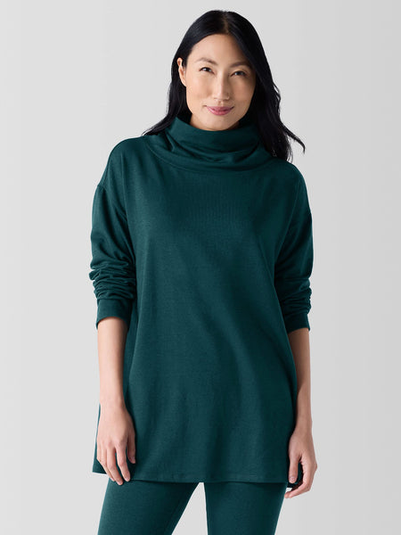 Eileen Fisher Cozy Funnel Neck Long Top - Pine