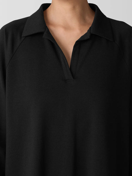 Eileen Fisher Cozy Brushed Terry Collar Top - Black