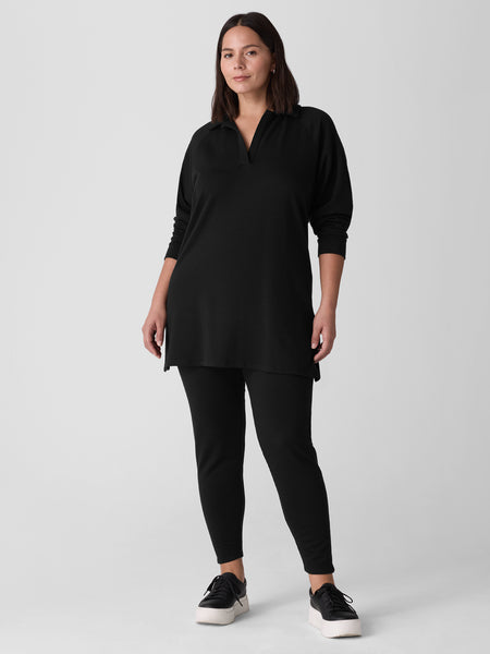 Eileen Fisher Cozy Brushed Terry Collar Top - Black