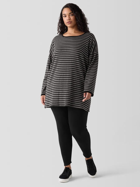 Eileen Fisher Striped Cozy Brushed Terry Long Top - Blk/Ash