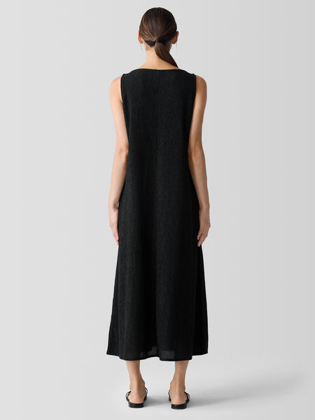 Eileen Fisher Plisse' V Neck Dress- Black