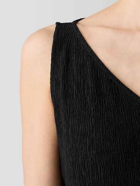 Eileen Fisher Plisse' V Neck Dress- Black