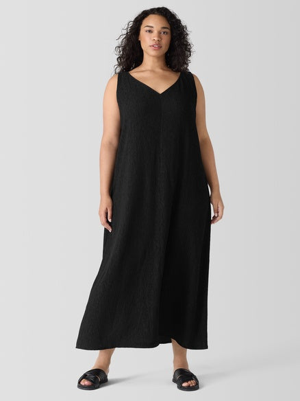 Eileen Fisher Plisse' V Neck Dress- Black