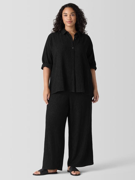 Eileen Fisher Plisse'  Button Blouse- Black