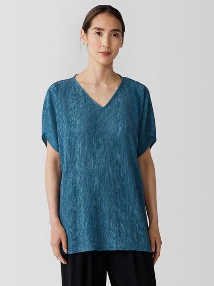 Eileen Fisher V Plisse Top- Cascade