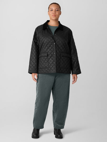 Eileen Fisher Eggshell Nylon Quilted Classic Collar Jacket