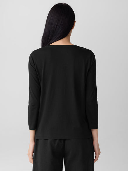 Eileen Fisher Pima Cotton 3/4 Sleeve Tee-Black