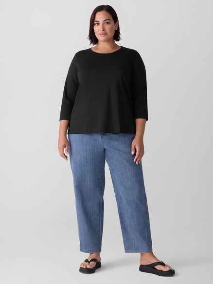 Eileen Fisher Pima Cotton 3/4 Sleeve Tee-Black