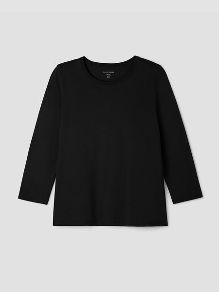 Eileen Fisher Pima Cotton 3/4 Sleeve Tee-Black